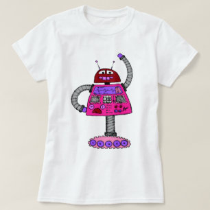 Frankie Robot: Roze op wit T-shirt