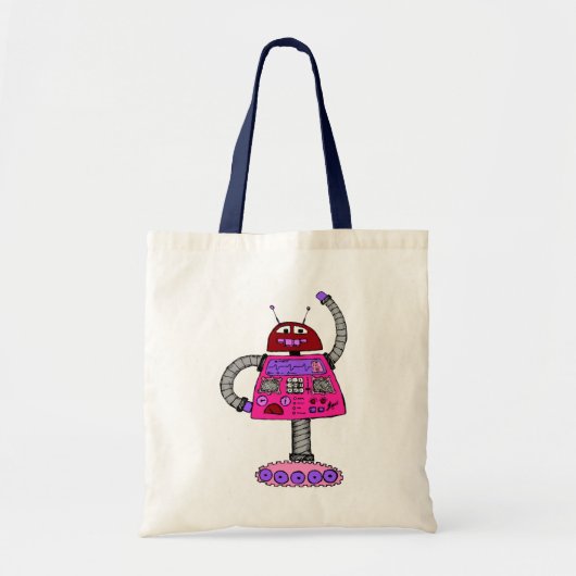 Frankie Robot: Roze op wit Tote Bag (Voorkant)