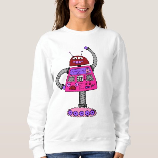 Frankie Robot: Roze op wit Trui (Voorkant)