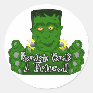 Frankie wil een vriend. ronde sticker
