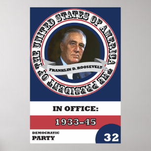Franklin D. Roosevelt Presidentieel Historisch Ret Poster