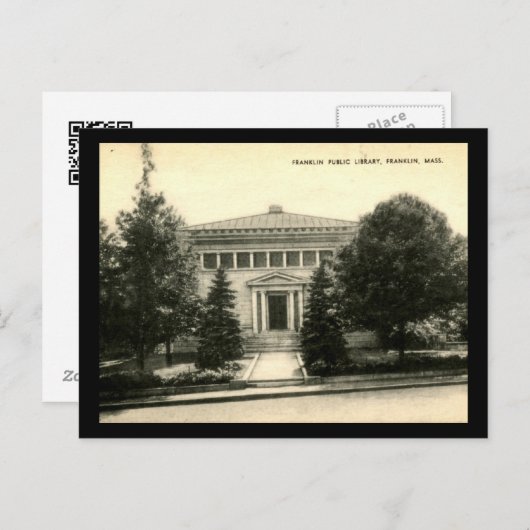 Franklin Library, Franklin, Massachusetts.  Briefkaart (Voorkant / Achterkant)