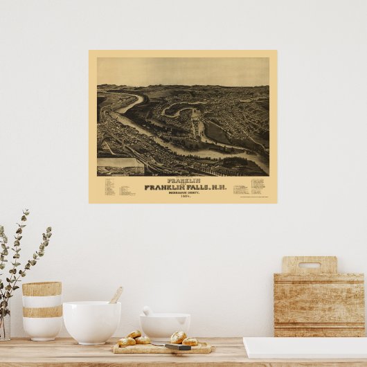 Franklin, NH Panoramic Map - 1884 Poster (Keuken)