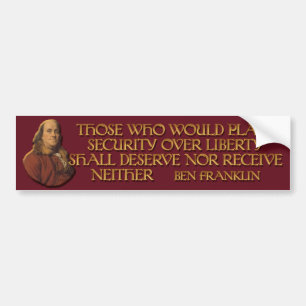 Franklin Quote over veiligheid en vrijheid Bumpersticker