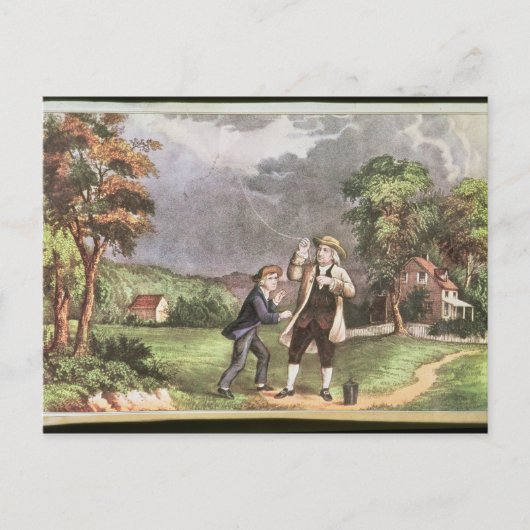 Franklin's experiment in elektriciteit briefkaart (Voorkant)