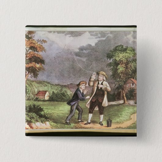 Franklin's experiment in elektriciteit vierkante button 5,1 cm (Voorkant)