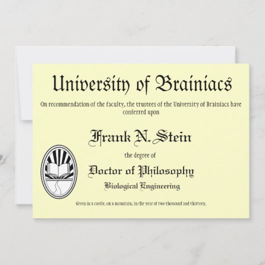 Franknstein diploma afstuderen-uitnodiging kaart (Voorkant)