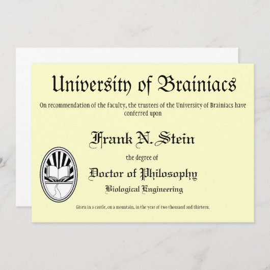 Franknstein diploma afstuderen-uitnodiging kaart (Voorkant / Achterkant)