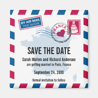 Frankrijk Air Mail Bruiloft Save the Date Magneet