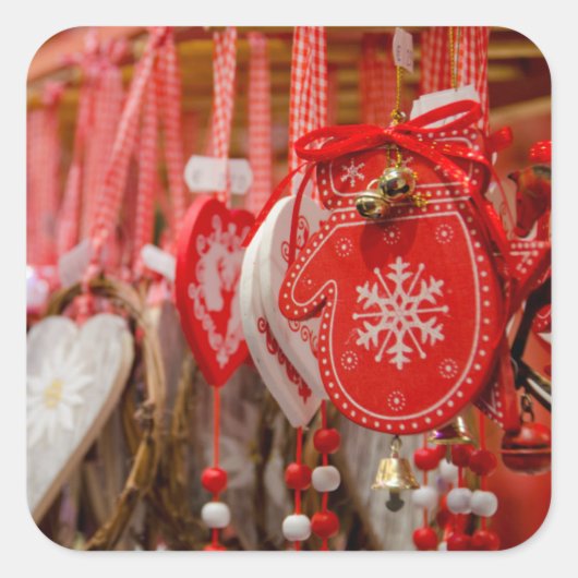Frankrijk, Alsace, Colmar. Kerstmarkt Vierkante Sticker (Voorkant)
