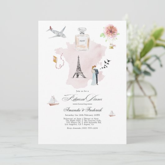 Frankrijk bestemming bruiloft repetitie diner kaart (Staand voorkant)