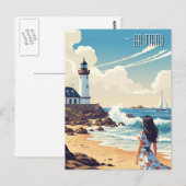 Frankrijk Bretagne Beach Lighthouse Briefkaart (Voorkant / Achterkant)