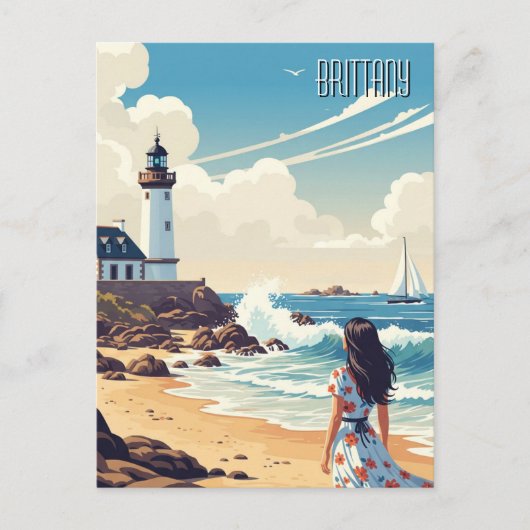 Frankrijk Bretagne Beach Lighthouse Briefkaart (Voorkant)