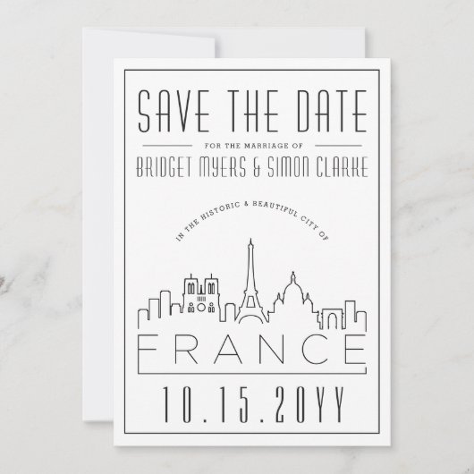 Frankrijk bruiloft | Gestileerde skyline De datum  Kaart (Voorkant)