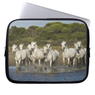 Frankrijk, Camargue. Paarden rennen door het estua Laptop Sleeve