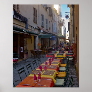 Frankrijk, Corsica. Tafels van café opgesteld in s Poster