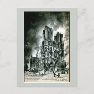 Frankrijk de brandende kathedraal van Reims tekeni Briefkaart