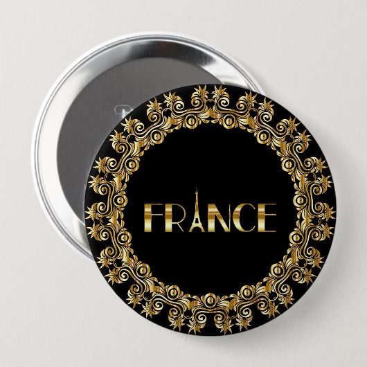 Frankrijk, Eiffeltoren, Elegant Goud Design Ronde Button 4,0 Cm (Voorkant /achterkant)