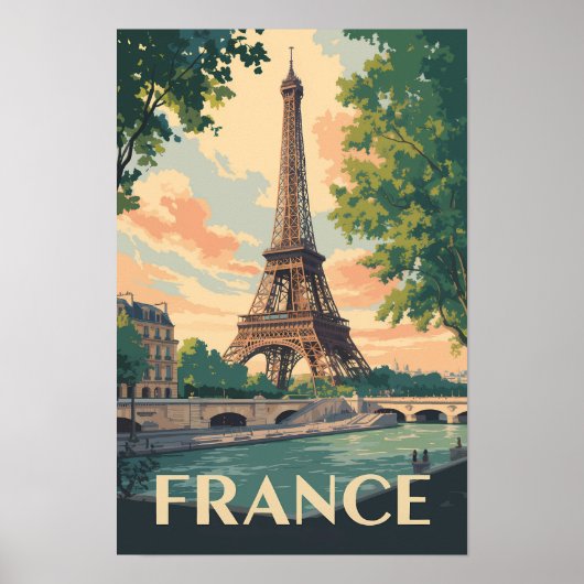 Frankrijk Eiffeltoren Reis Kunst Vintage Poster (Voorkant)