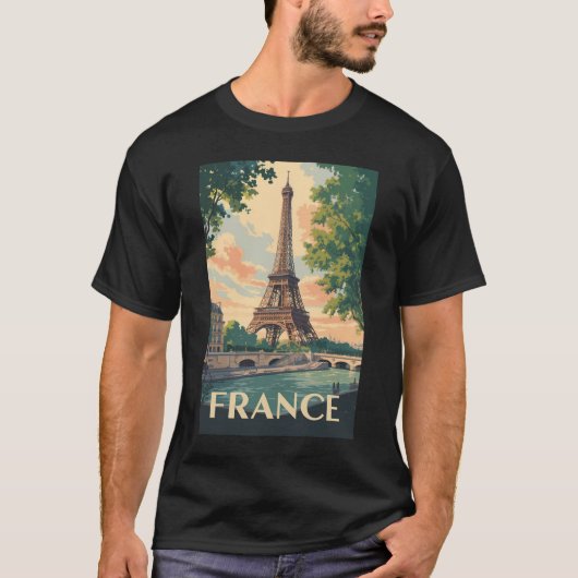Frankrijk Eiffeltoren Travel Art Vintage T-shirt (Voorkant)