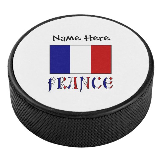 Frankrijk en de Franse vlag met Jouw naam Hockey Puck (3/4)