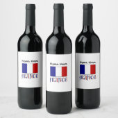 Frankrijk en de Franse vlag met Jouw naam Wijn Etiket (Flessen)