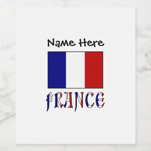 Frankrijk en de Franse vlag met Jouw naam Wijn Etiket (Enkel label)