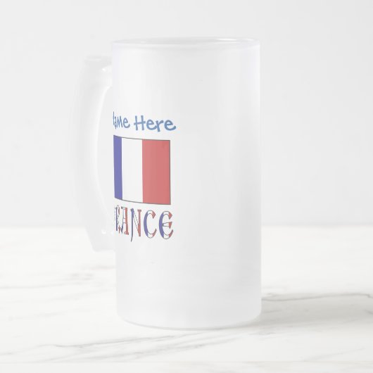 Frankrijk en Franse vlag Blue Personalisatie Matglas Bierpul (Voorkant links)