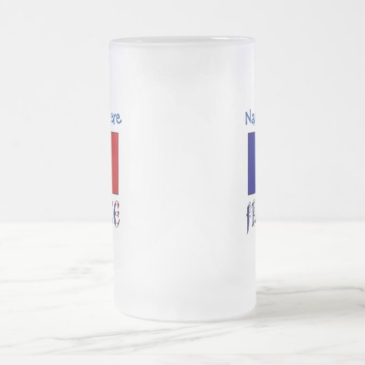 Frankrijk en Franse vlag Blue Personalisatie Matglas Bierpul (Center)