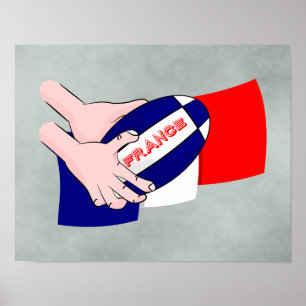 Frankrijk Flag Rugby Ball Cartoon Hands Poster