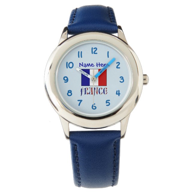 Frankrijk Franse vlag Blauw gepersonaliseerd Kind Horloge (Voorkant)