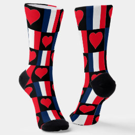frankrijk : franse vlag : hartpatroon frankrijk sokken