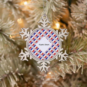 Frankrijk Franse Vlag Tegel zwart Persoonlijk Tin Sneeuwvlok Ornament