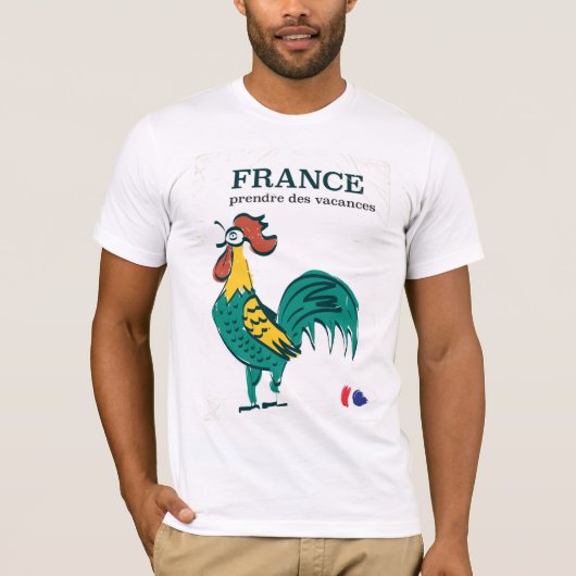 Frankrijk haan vintage reisposter t-shirt (Voorkant)