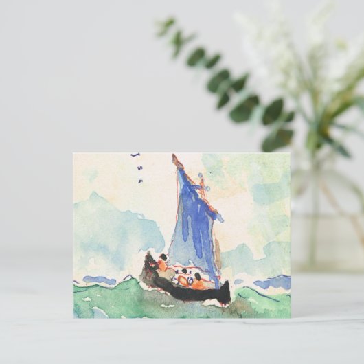  Frankrijk, handbeschilderd schip in zee, 1935 Briefkaart (Staand voorkant)