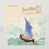  Frankrijk, handbeschilderd schip in zee, 1935 Briefkaart (Voorkant / Achterkant)