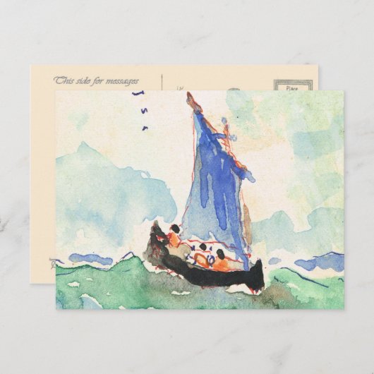  Frankrijk, handbeschilderd schip in zee, 1935 Briefkaart (Voorkant / Achterkant)