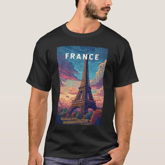 Frankrijk Illustratie Reizen Art Vintage T-shirt (Voorkant)