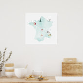 Frankrijk Illustreerde Waterverf Wall Art Map Poster (Keuken)