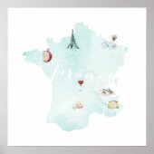 Frankrijk Illustreerde Waterverf Wall Art Map Poster (Voorkant)