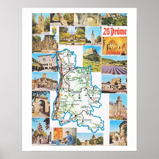 Frankrijk, kaart, Drome Poster (Voorkant)