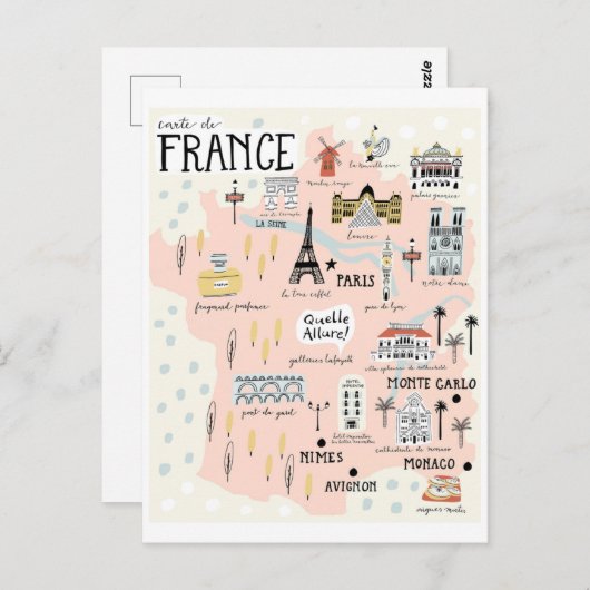 Frankrijk Kaart met toeristische bestemmingen (Voorkant / Achterkant)