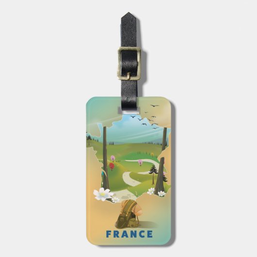 Frankrijk kaart vintage reisposter bagagelabel (Voorkant verticaal)