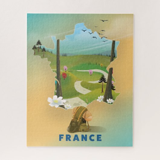 Frankrijk kaart vintage reisposter legpuzzel (Verticaal)