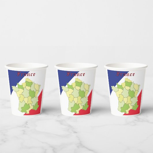 Frankrijk nationale kleuren en kaart papieren bekers