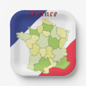 Frankrijk nationale kleuren en kaart papieren bordje (Voorkant)