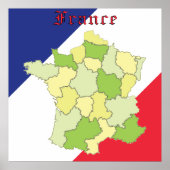 Frankrijk nationale kleuren en kaart poster (Voorkant)