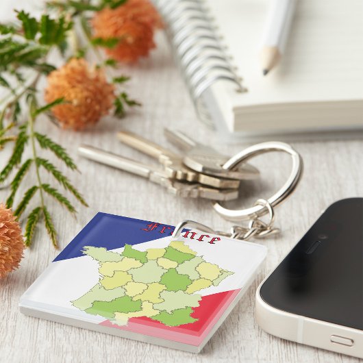 Frankrijk nationale kleuren en kaart sleutelhanger