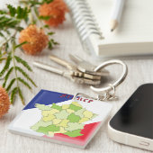 Frankrijk nationale kleuren en kaart sleutelhanger (Voorkant Rechts)