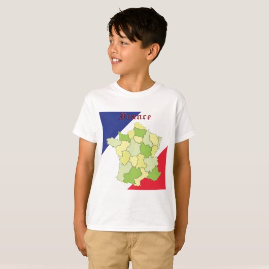 Frankrijk nationale kleuren en kaart t-shirt (Voorkant volledig)